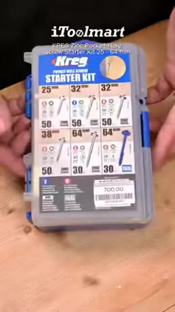 ชุดตะปูเกลียวยึดไม้ KREG Zinc Pocket-Hole Screw Starter Kit 25 - 64 mm จำนวน 260 ตัว
