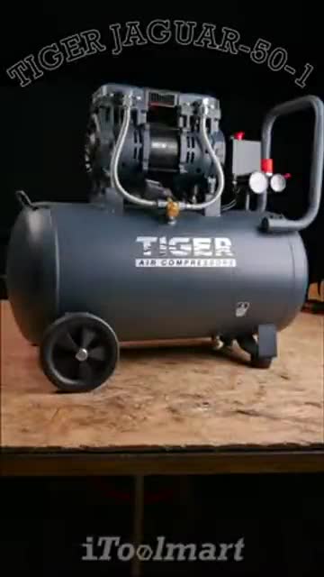 ปั๊มลมชนิด เงียบ แบบไร้น้ำมัน Tiger Jaguar 50-1 ขนาด 50 ลิตร ความรอบเร็ว 2850 ต่อนาที