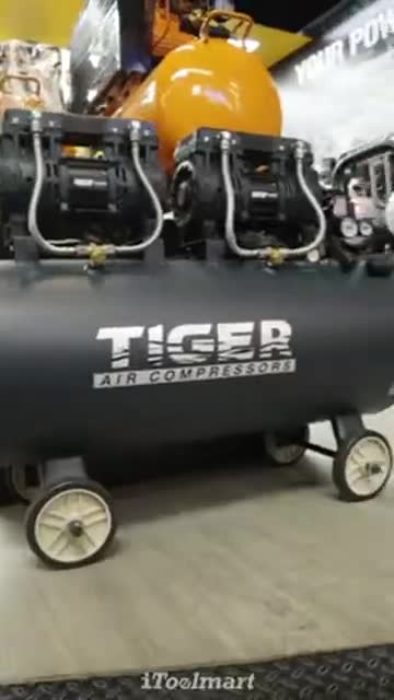 ปั๊มลมชนิด เงียบ แบบไร้น้ำมัน Tiger Jaguar 100 ขนาด 100 ลิตร ความรอบเร็ว 2850 ต่อนาที