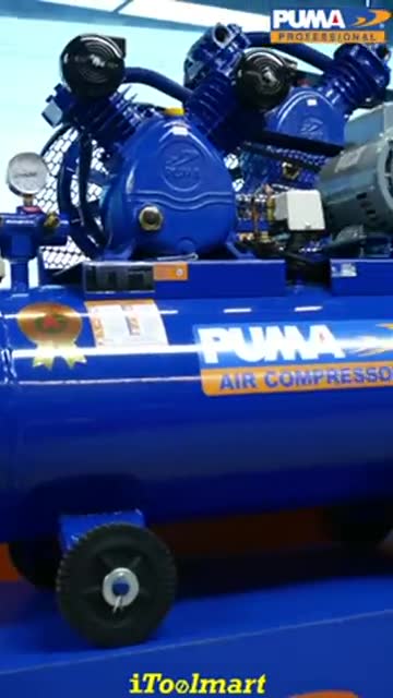 ปั๊มลมขนาดใหญ่ ปั๊มลมสายพาน PUMA PP21 แรงดัน 1HP ขนาดถังลม 92 ลิตร หัวปั๊มลม 2 ลูกสูบ