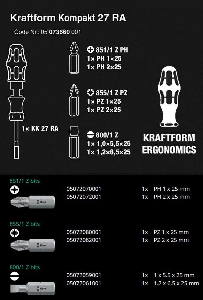 ไขควงก๊อกแก๊ก Wera Kraftform Kompakt 27 RA 1 SB 05073660001 ชุด 6 ชิ้น