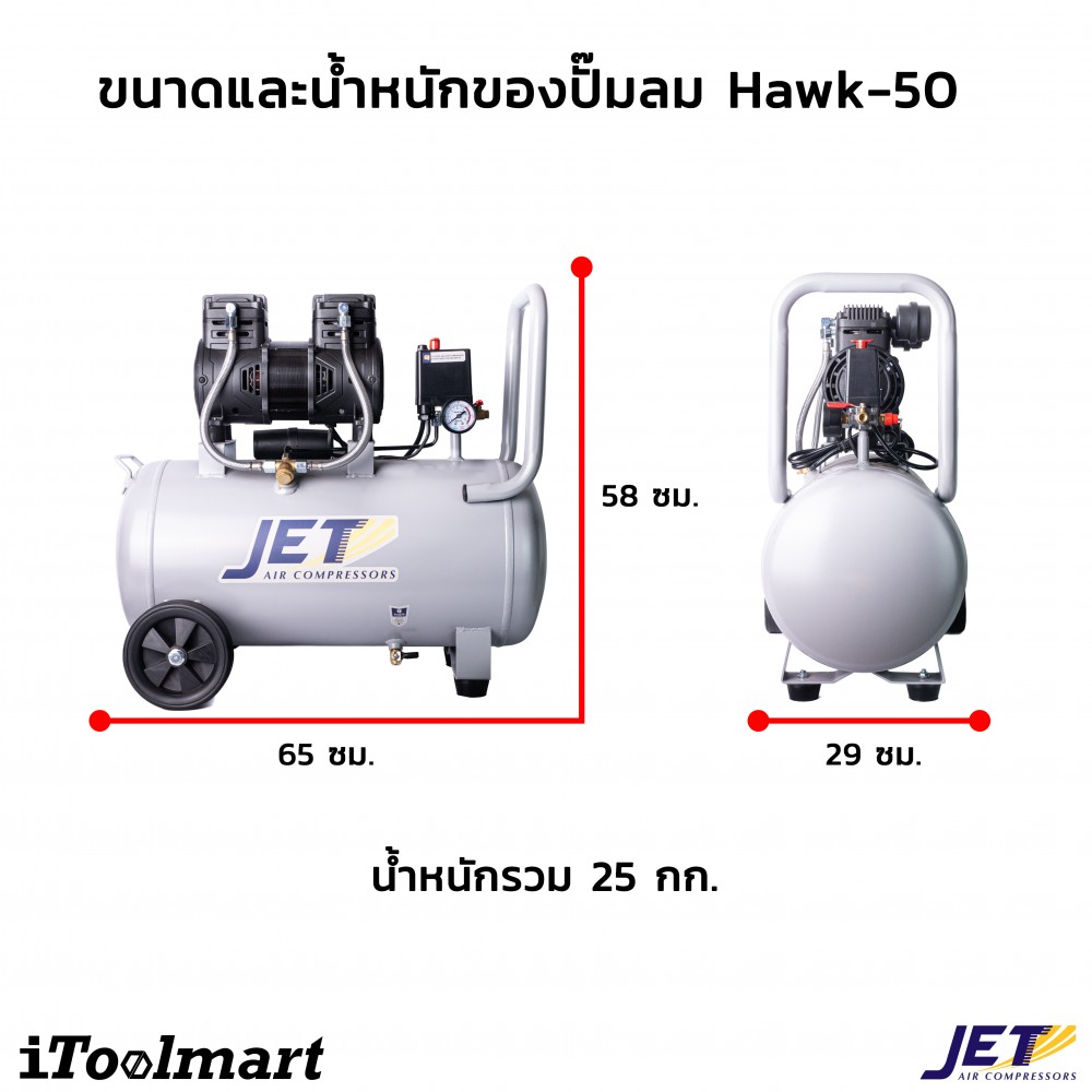 ปั๊มลมออยฟรี JET Hawk-50 ขนาด 50 ลิตร