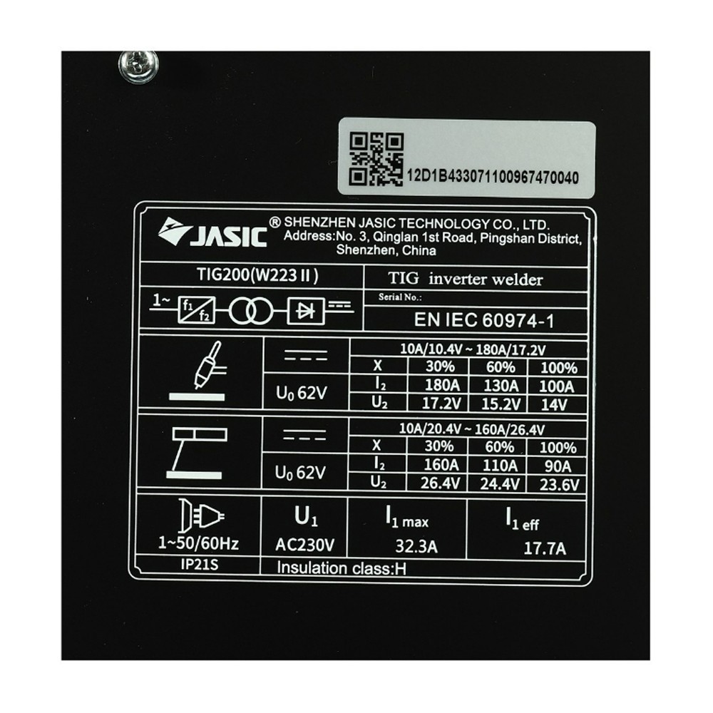 เครื่องเชื่อม TIG/MMA JASIC TIG200W223 แรงดันไฟ 1 เฟส, 220 โวลต์