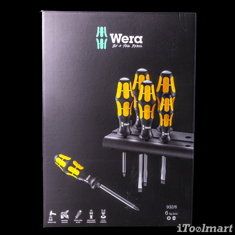 ชุดไขควงด้ามตอก Wera 932/6 Screwdriver set Kraftform Wera 05018282001 ชุด 6 ชิ้น