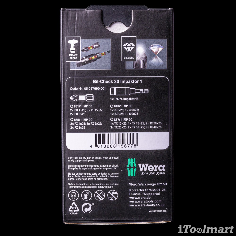 ชุดดอกไขควง Wera Bit-Check 30 Impaktor 1 05057690001 ชุด 30 ชิ้น