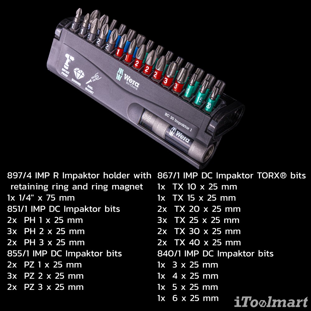 ชุดดอกไขควง Wera Bit-Check 30 Impaktor 1 05057690001 ชุด 30 ชิ้น