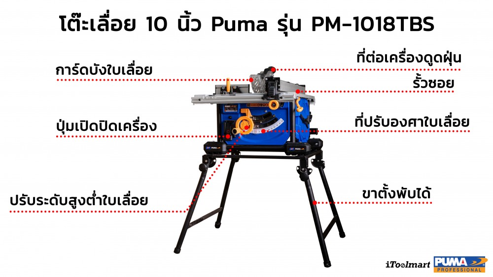 โต๊ะเลื่อย 10 นิ้ว Puma รุ่น PM-1018TBS (2000w)