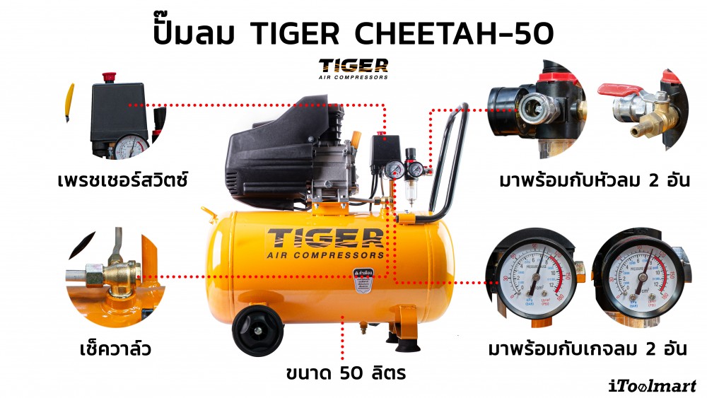 ปั๊มลมโรตารี่ Cheetah 50 ลิตร