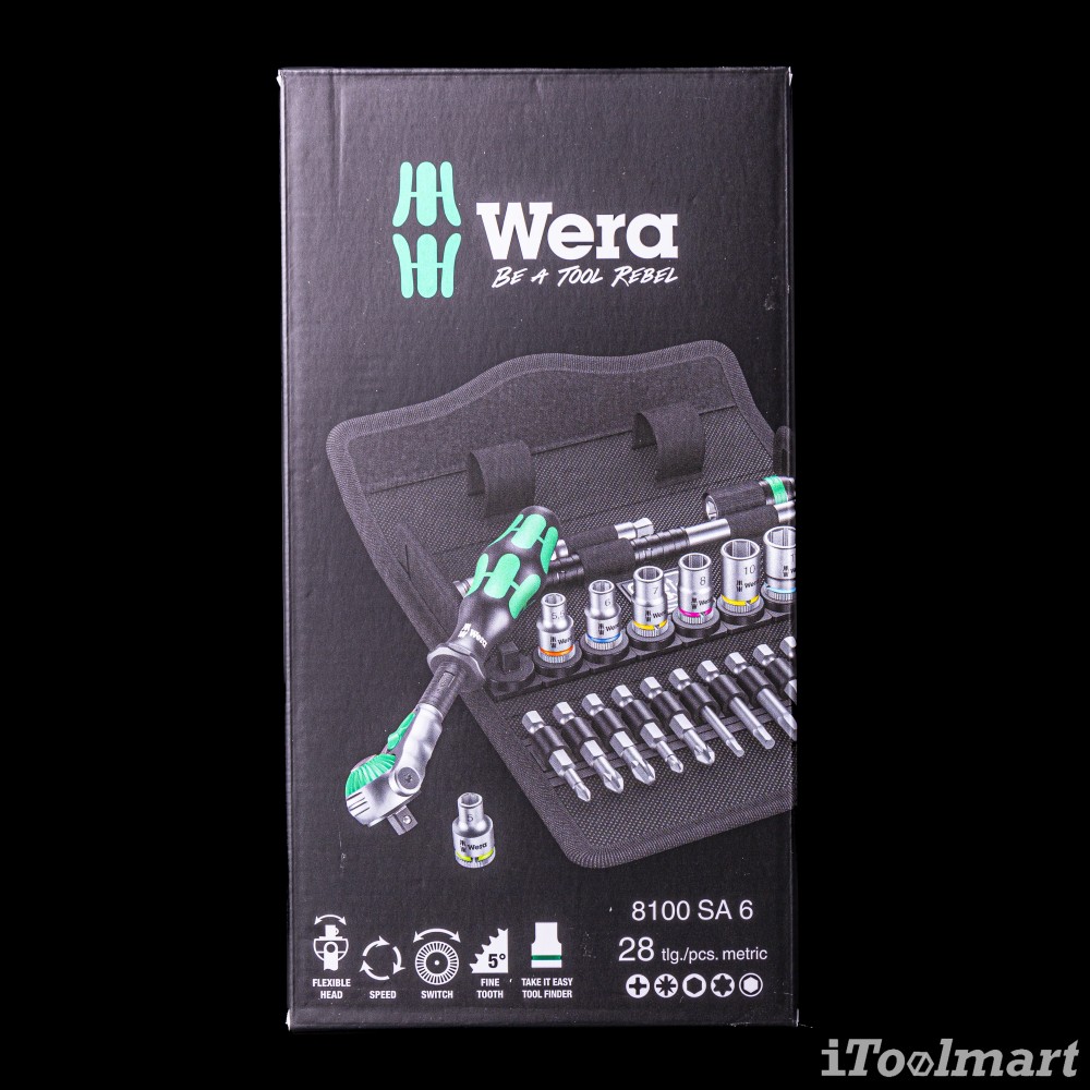 ชุดประแจ Wera Zyklop Speed 8100 SA 6 ขนาด 1/4 นิ้ว 05004016001 ชุด 28 ชิ้น