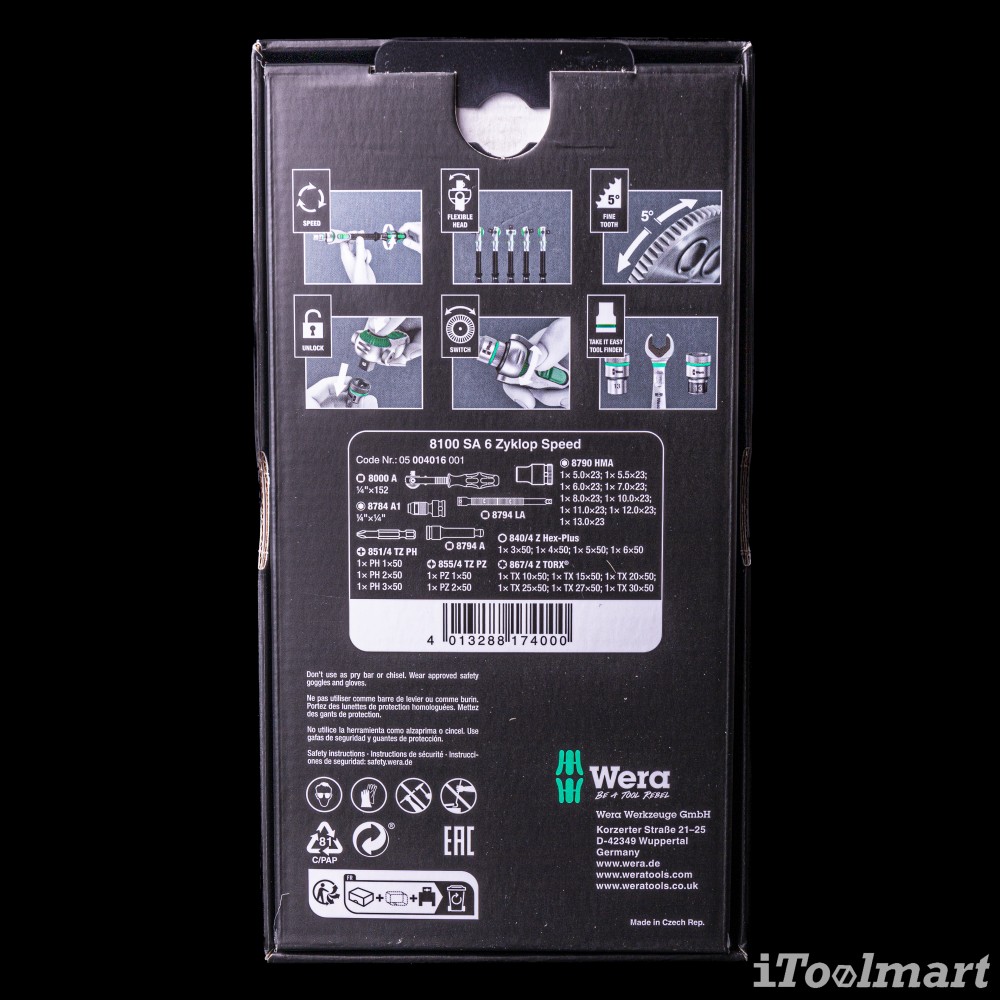 ชุดประแจ Wera Zyklop Speed 8100 SA 6 ขนาด 1/4 นิ้ว 05004016001 ชุด 28 ชิ้น