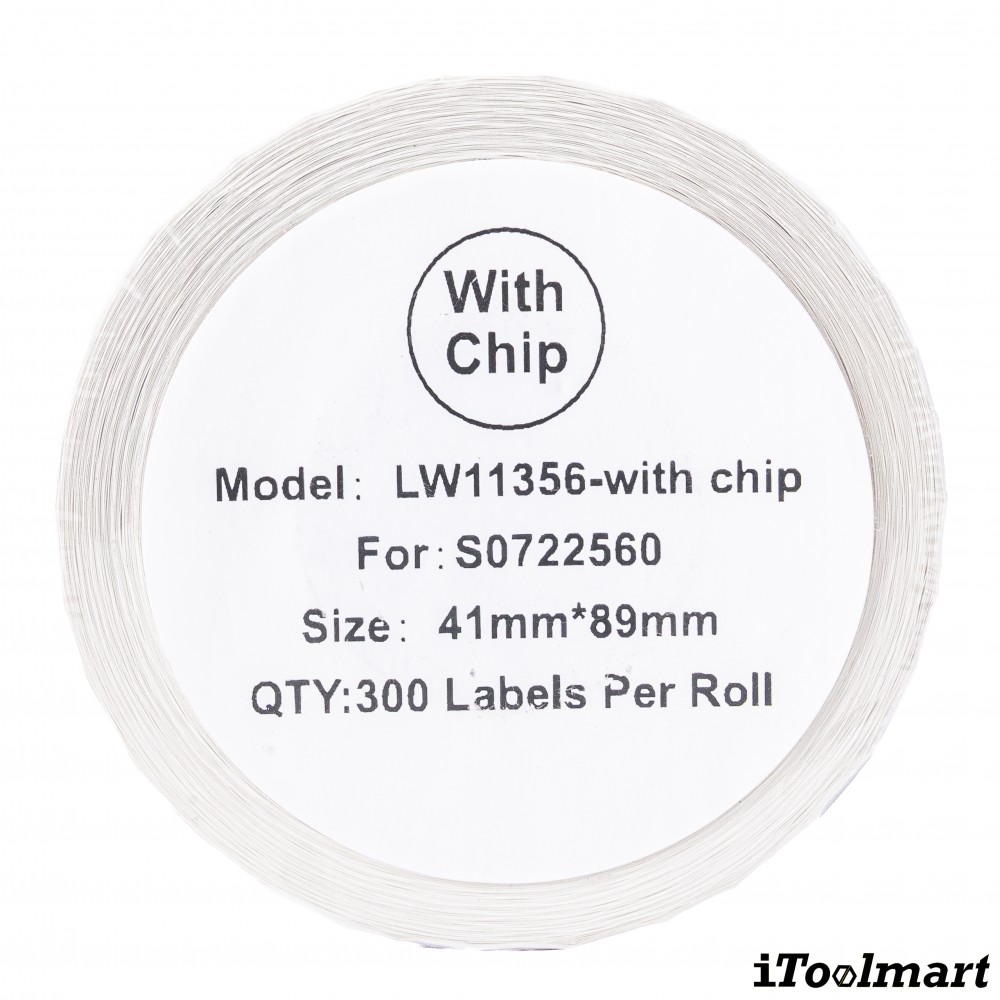 เทปติดฉลาก BASIC INDUSTRIAL S0722560 (11356 with chip) ขนาด 41 x 89 มม. สีขาว สำหรับเครื่องพิมพ์ Dymo 450, 450 Turbo, 550, 550 Turbo