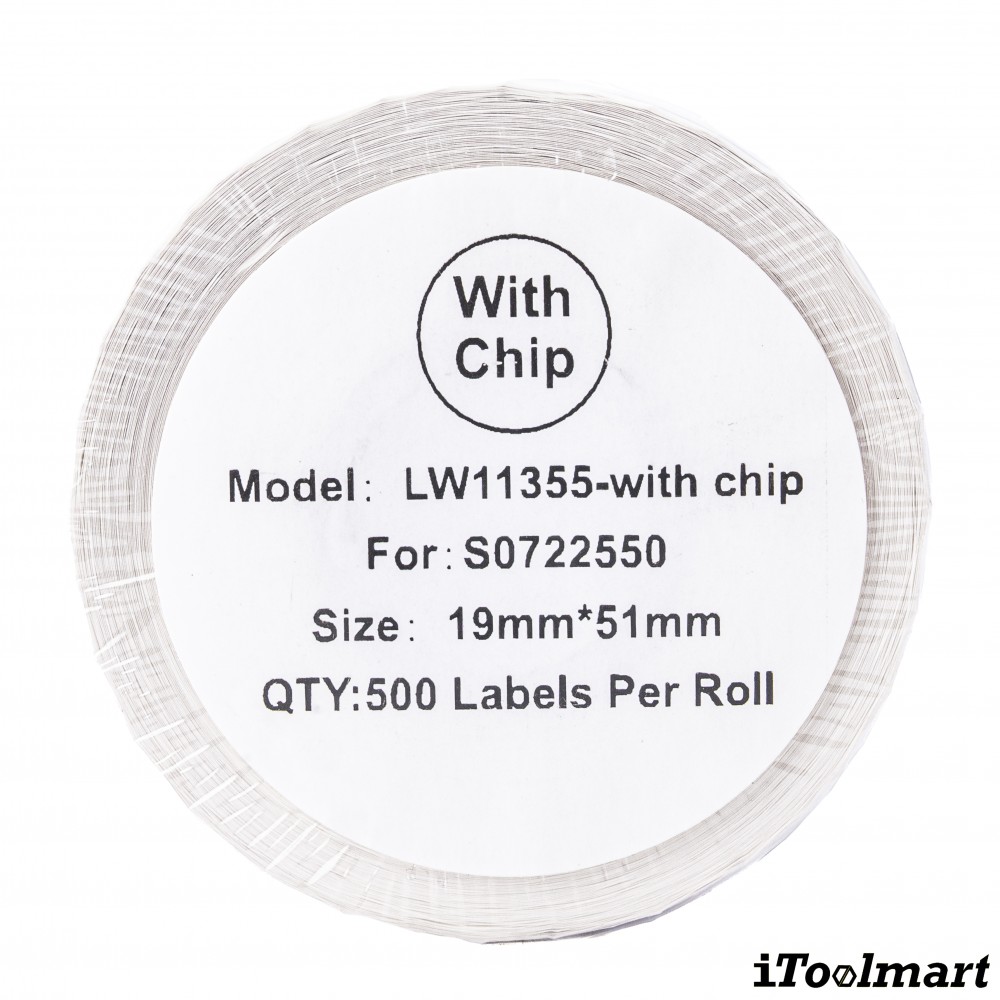 เทปติดฉลาก BASIC INDUSTRIAL S0722550 (11355 with chip) ขนาด 19 x 51 มม. สีขาว สำหรับเครื่องพิมพ์ Dymo 450, 450 Turbo, 550, 550 Turbo