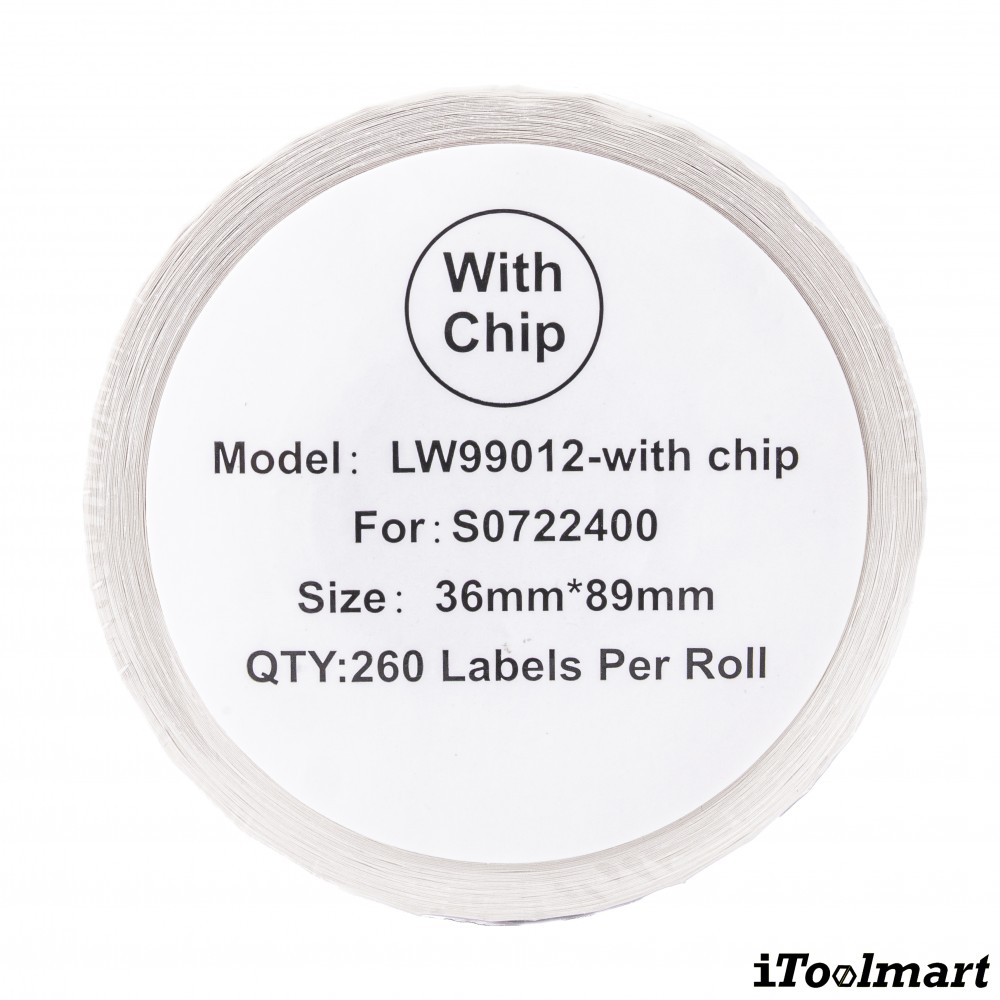เทปติดฉลาก BASIC INDUSTRIAL S0722400 (99012 with chip) ขนาด 36 x 89 มม. สีขาว สำหรับเครื่องพิมพ์ Dymo 450, 450 Turbo, 550, 550 Turbo