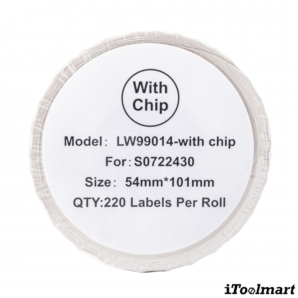 เทปติดฉลาก BASIC INDUSTRIAL S0722430 (99014 with chip) ขนาด 54 x 101 มม. สีขาว สำหรับเครื่องพิมพ์ Dymo 450, 450 Turbo, 550, 550 Turbo
