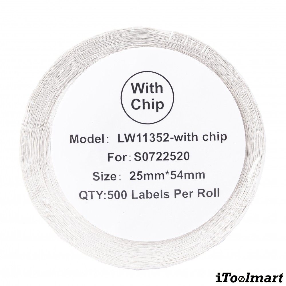 เทปติดฉลาก BASIC INDUSTRIAL S0722520 (11352 with chip) ขนาด 25 x 54 มม. สีขาว สำหรับเครื่องพิมพ์ Dymo 450, 450 Turbo, 550, 550 Turbo