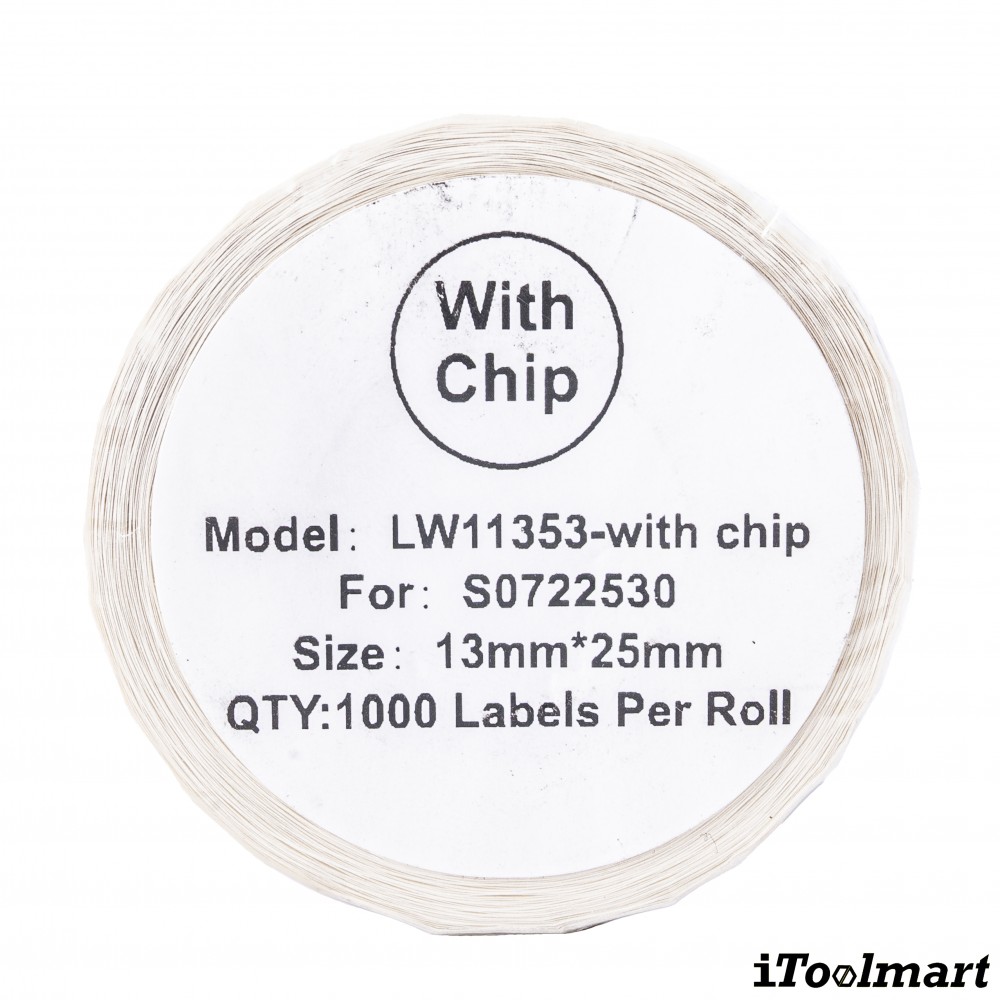 เทปติดฉลาก BASIC INDUSTRIAL S0722530 (11353 with chip) ขนาด 13 x 25 มม. สีขาว สำหรับเครื่องพิมพ์ Dymo 450, 450 Turbo, 550, 550 Turbo