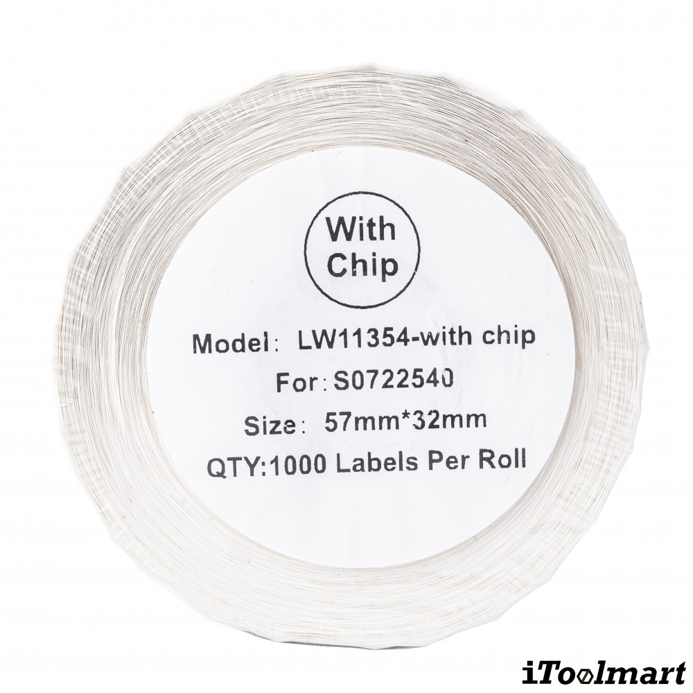 เทปติดฉลาก BASIC INDUSTRIAL S0722540 (11354 with chip) ขนาด 57 x 32 มม. สีขาว สำหรับเครื่องพิมพ์ Dymo 450, 450 Turbo, 550, 550 Turbo