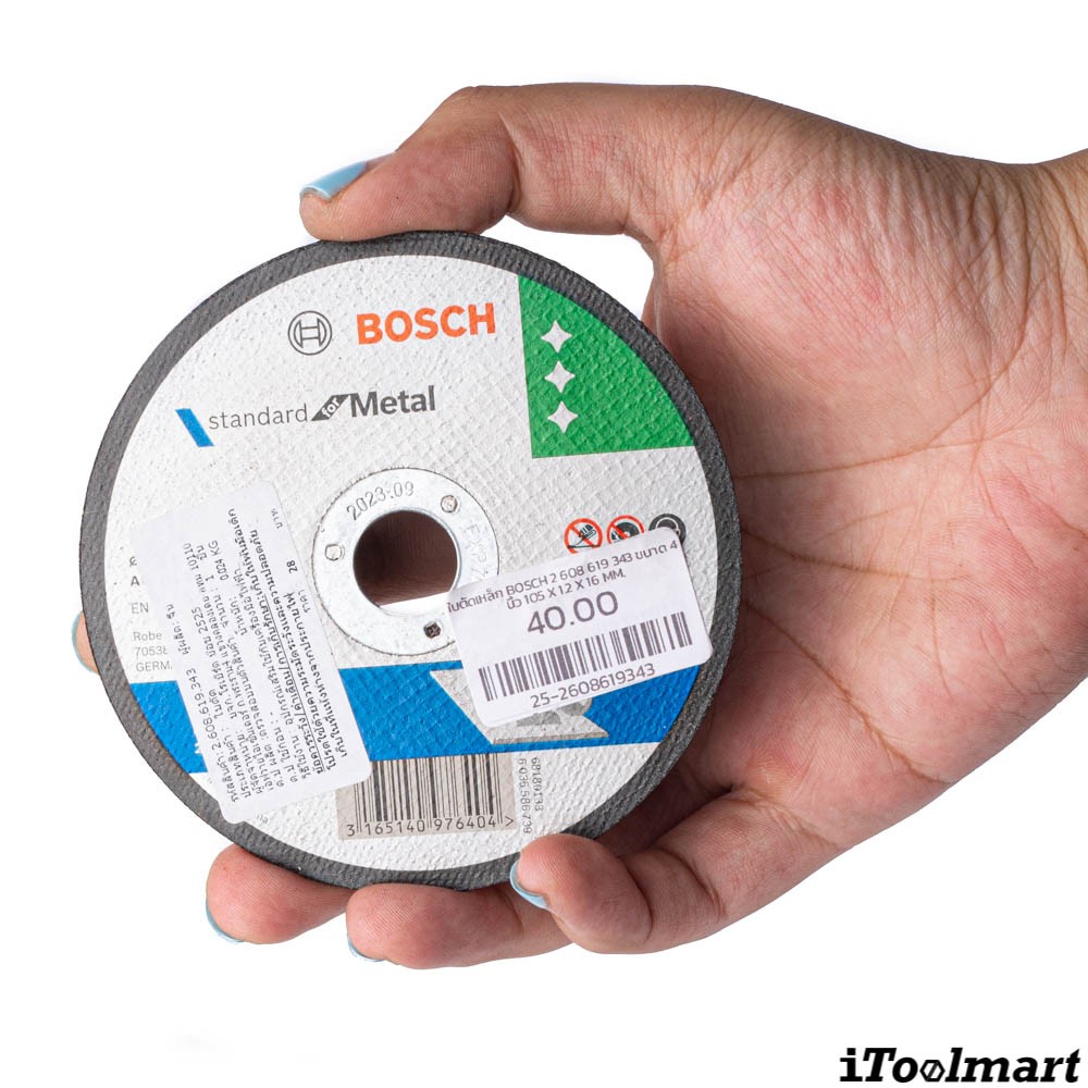 ใบตัดเหล็ก BOSCH 2 608 619 343 ขนาด 4 นิ้ว 105 x 1 2 x 16 mm 