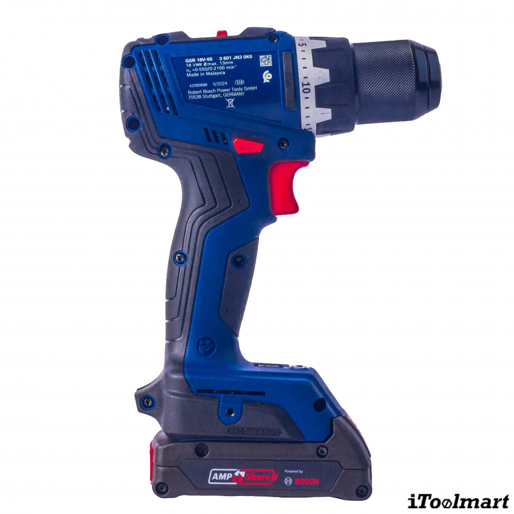 สว่านไร้สาย BOSCH GSR 18V 65 Professional พร้อมแบตเตอรี่และแท่นชาร์จ