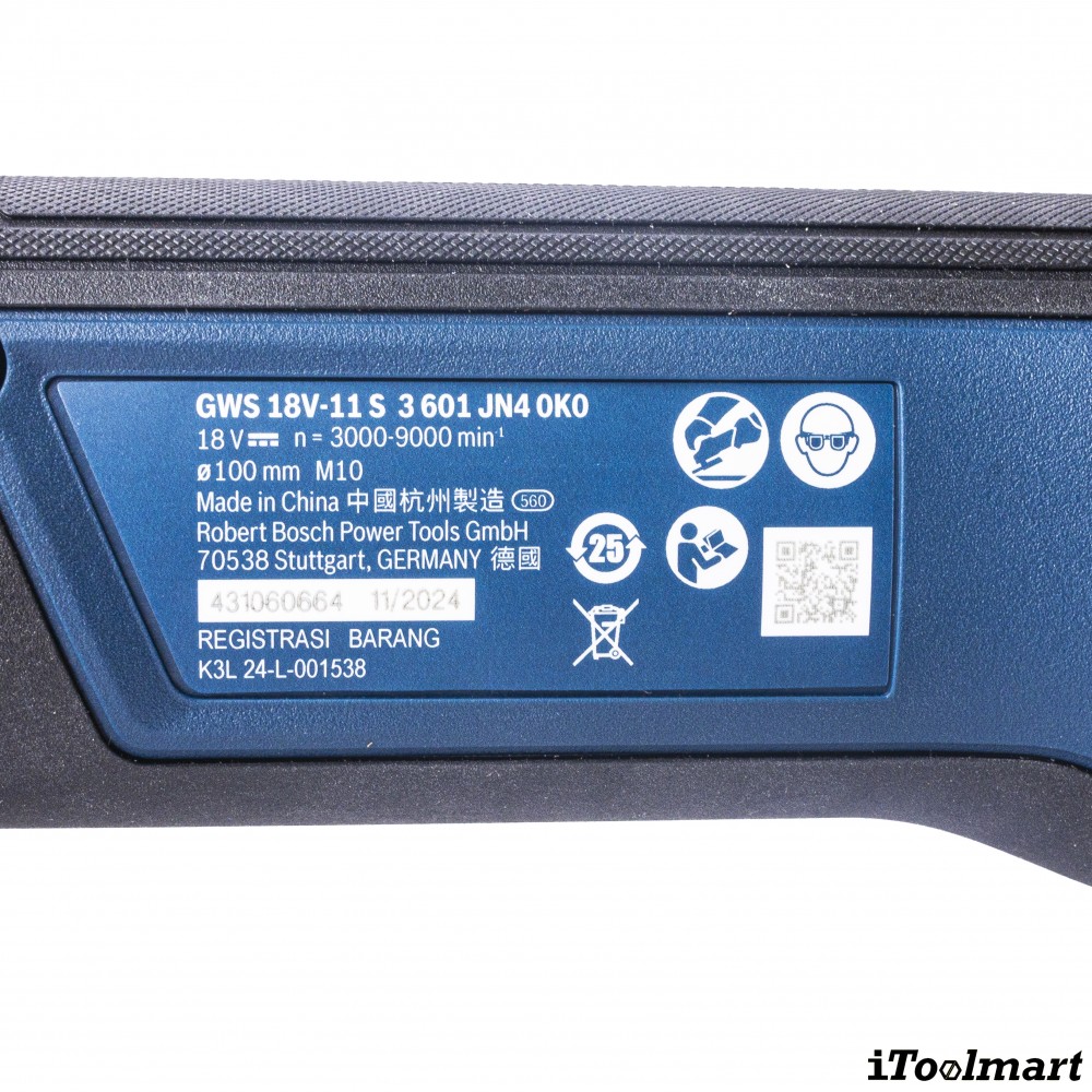 เครื่องเจียรไร้สาย BOSCH GWS 18V 11 S Professional ขนาด 4 นิ้ว 