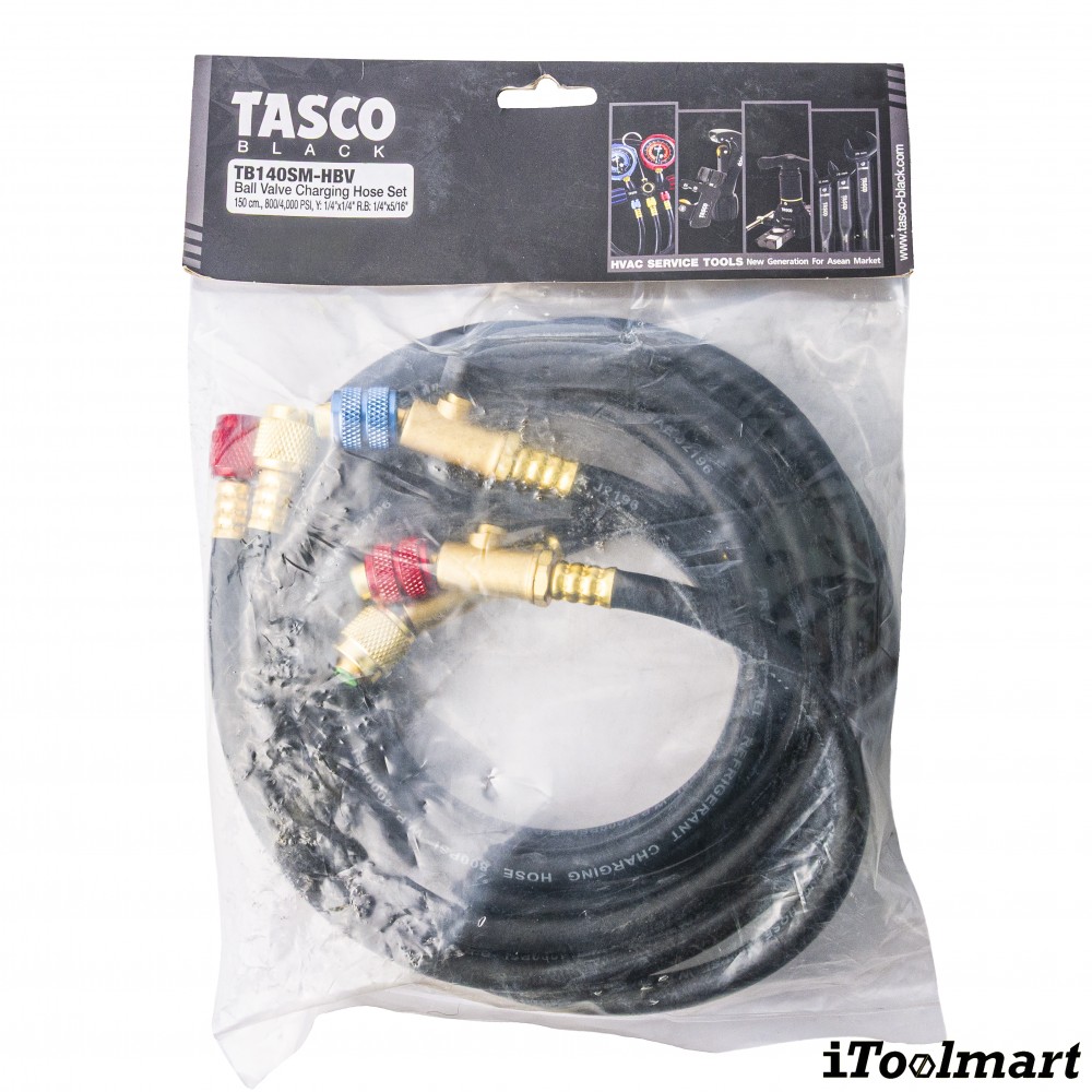 สายชาร์จน้ำยาแอร์ แบบมีบอลวาล์ว TASCO BLACK TB140SM HBV ความยาว 150 ซม  สำหรับน้ำยา R32  R410A
