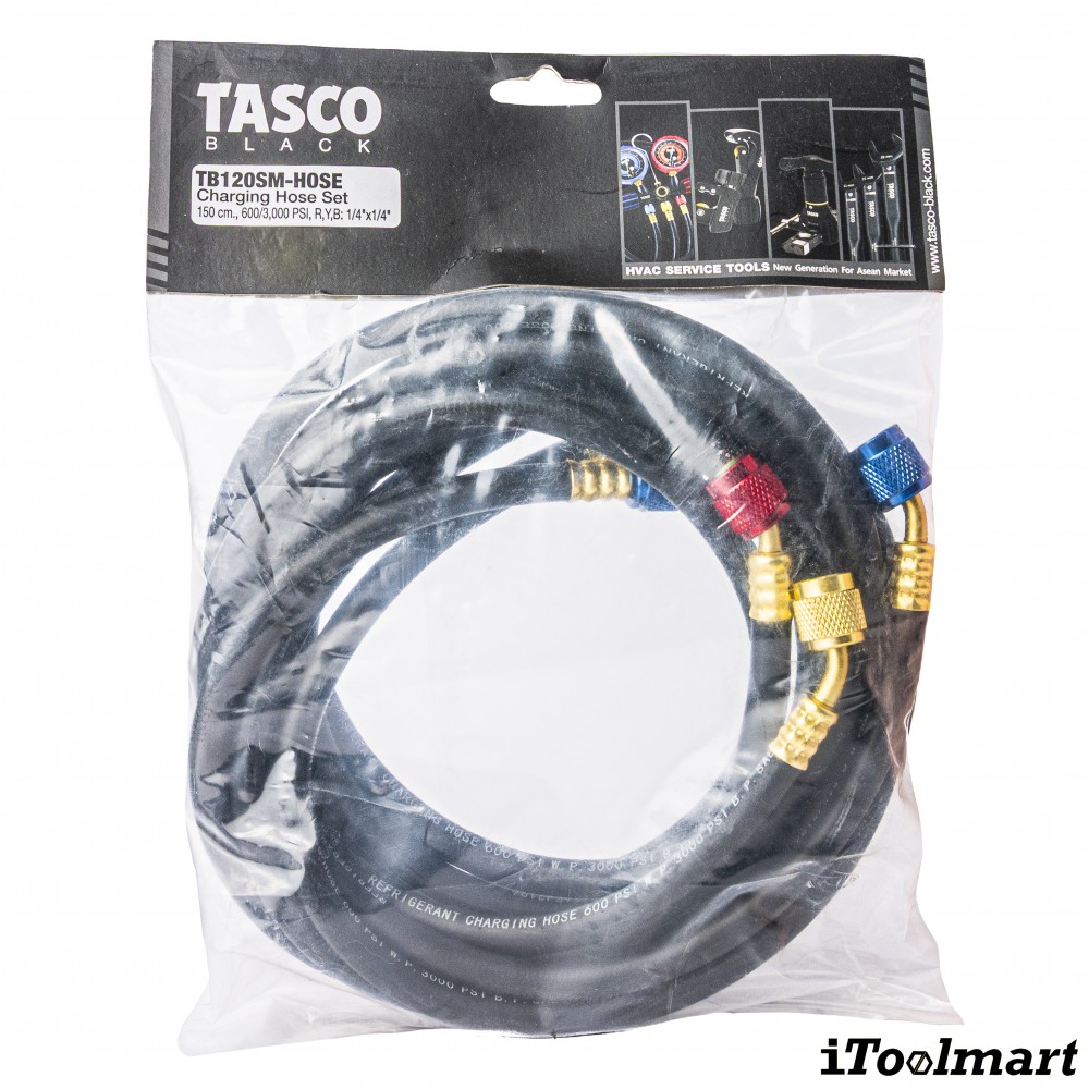 สายชาร์จน้ำยาแอร์ TASCO BLACK TB120SM HOSE ความยาว 150 ซม  สำหรับน้ำยา R21  R22  R134a  R404A