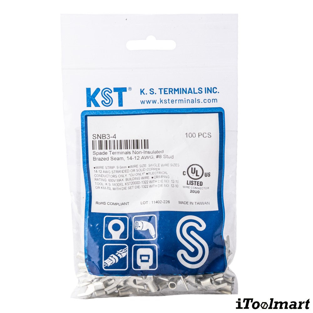 หางปลาแฉกเปลือย KST SNB3 4 ขนาด 4 mm² 100 ตัว หางปลาแฉกเปลือย KST SNB3 4 ขนาด 4 mm² 100 ตัว