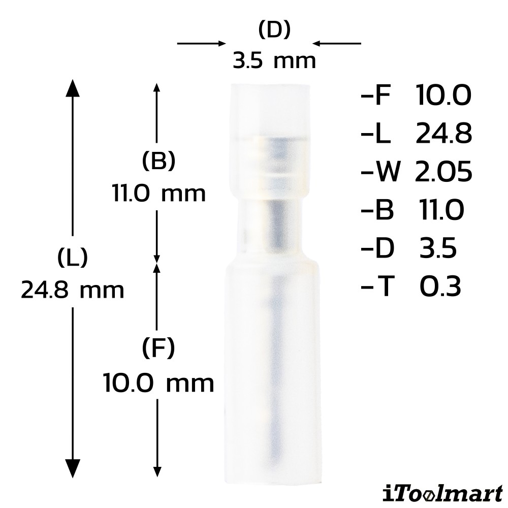 หางปลาหัวเสียบตัวผู้ KST MPFNYD0 5 078 แบบกลม สีโปร่งใส ขนาด 0 75 mm² 100 ตัว