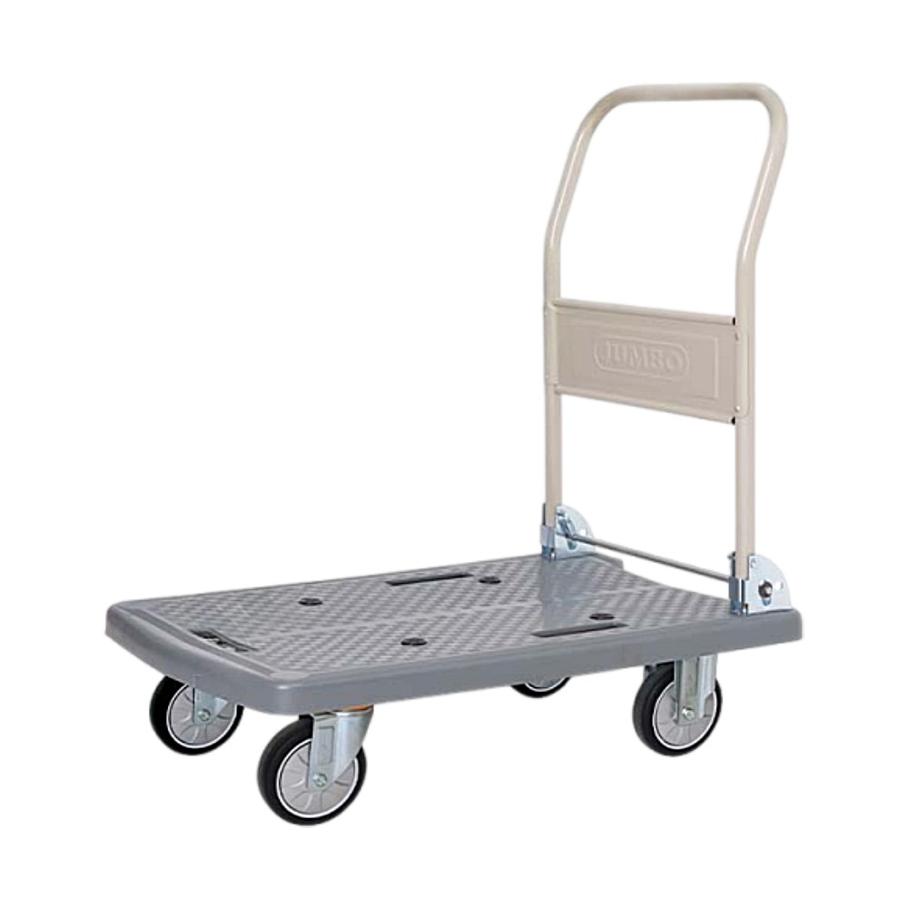 รถเข็นพื้นพลาสติกชั้นเดียว JUMBO GP-210J มือจับพับเก็บได้ รับน้ำหนักได้ 250 กก.