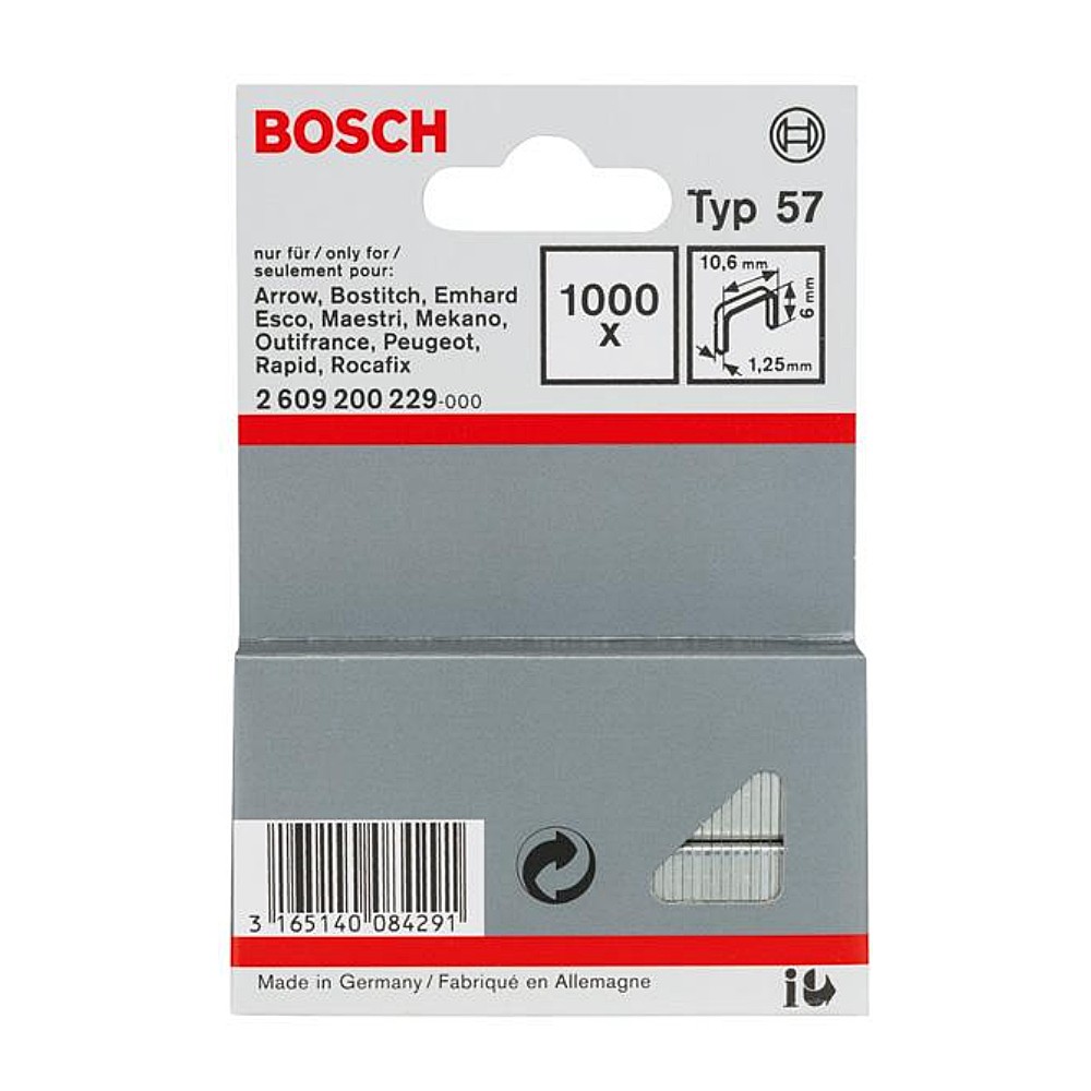ลูกแม็กขาคู่ BOSCH Type 57 Fine wire staple ขนาด 6 มม.