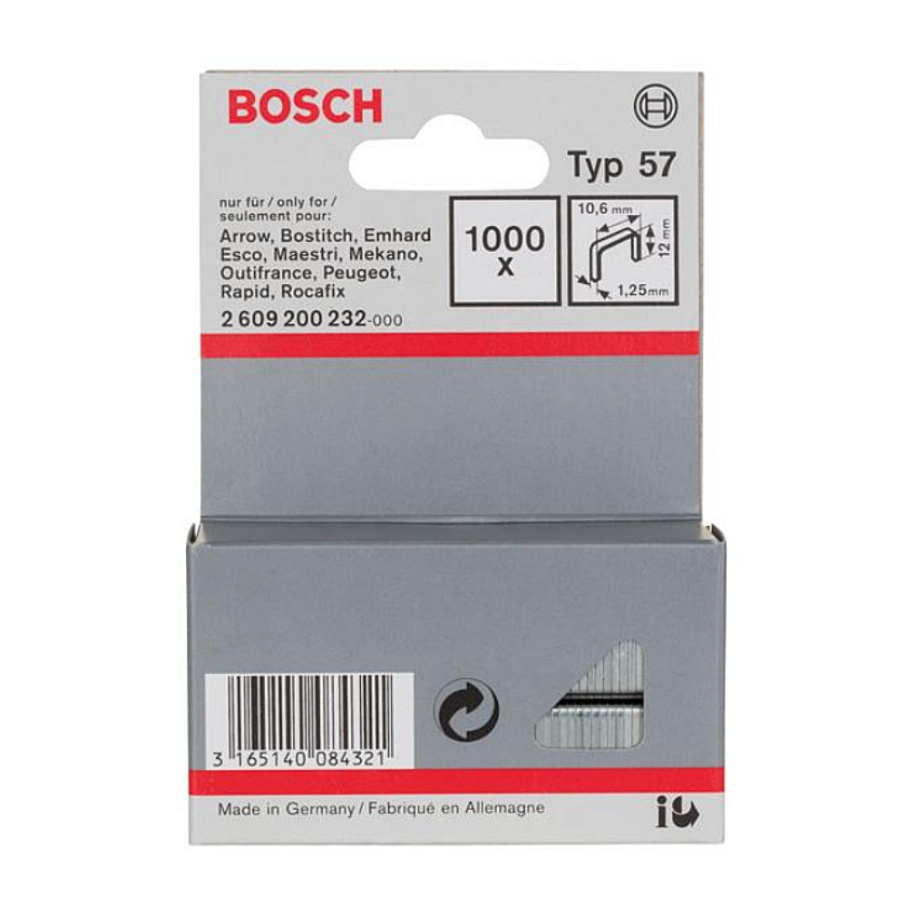 ลูกแม็กขาคู่ BOSCH Type 57 Fine wire staple ขนาด 12 มม.