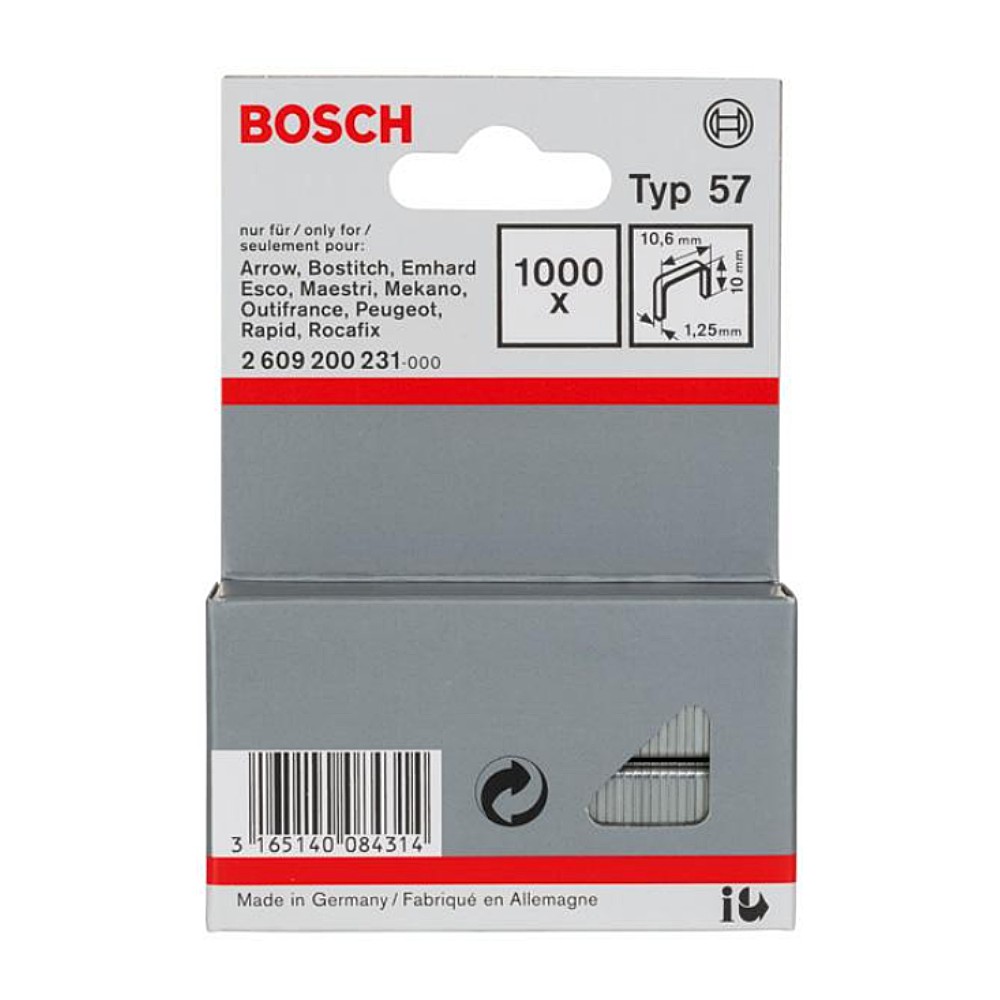 ลูกแม็กขาคู่ BOSCH Type 57 Fine wire staple ขนาด 10 มม. (บรรจุ 1000 ลูก)