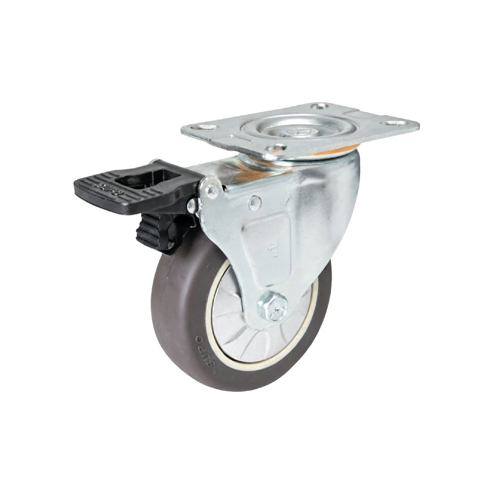 ล้อยางสังเคราะห์ TPR SUPO B021006002 Series 03 ล้อเป็นติดเบรก ขนาด 100 มม 