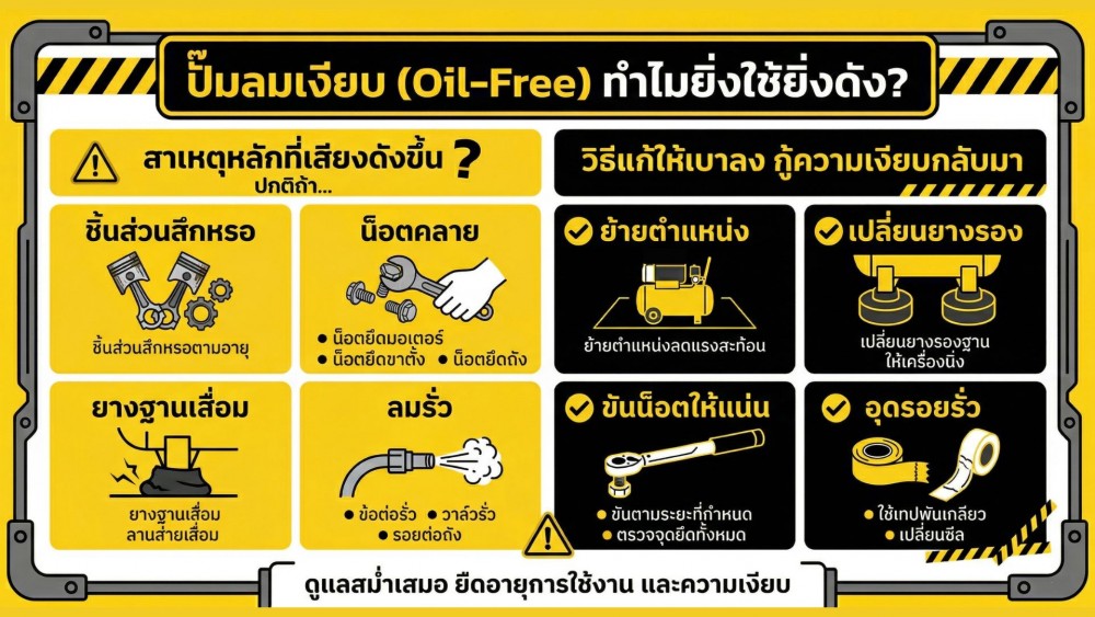 ใช้ไปนาน ๆ ปั้มลมเงียบ จะดังขึ้น จริงไหม ทำยังไงให้เบาลง