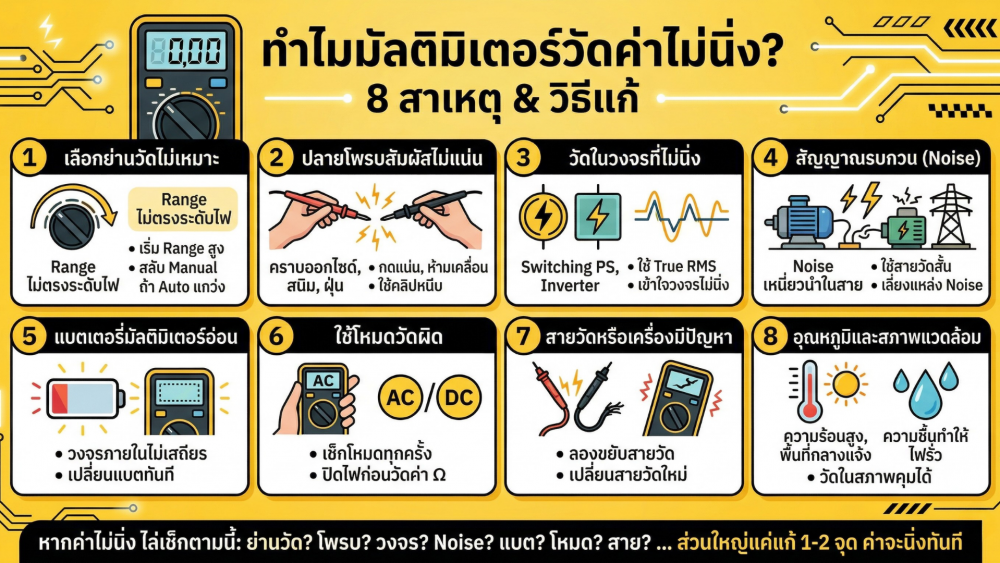 ใช้ มัลติมิเตอร์ วัดแล้วค่าไม่นิ่ง เกิดจากอะไร เจาะลึกทุกสาเหตุ พร้อมวิธีแก้