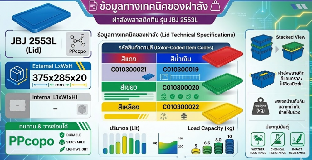 ฝาลังพลาสติกทึบ JBJ 2553L สีน้ำเงิน ขนาด 375 x 285 x 20 มม 