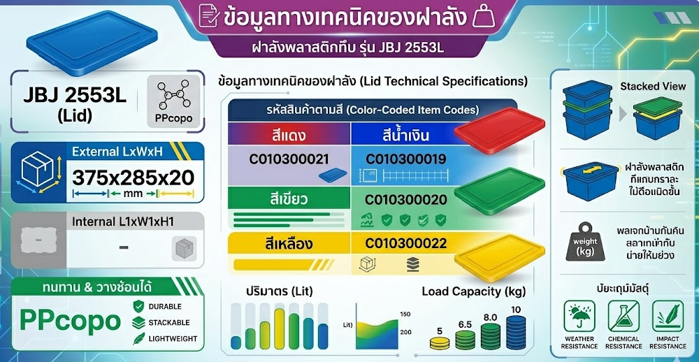 ฝาลังพลาสติกทึบ JBJ 2553L สีเขียว ขนาด 375 x 285 x 20 มม 