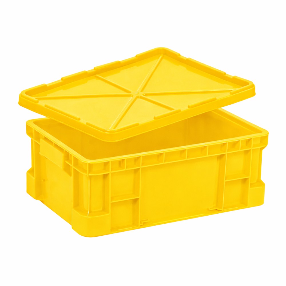 ลังพลาสติกทึบ JBJ 1026 1026L พร้อมฝา สีเหลือง ขนาด 508 x 335 x 200 มม 