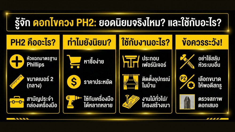 รู้จัก ดอกไขควง PH2 ยังเป็นที่นิยมไหม และใช้กับอะไรได้บ้าง รู้จัก ดอกไขควง PH2 ยังเป็นที่นิยมไหม และใช้กับอะไรได้บ้าง