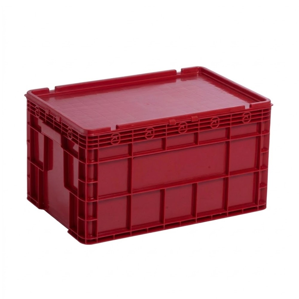 ลังพลาสติกทึบ JBJ 2541 2541L พร้อมฝา สีแดง ขนาด 580 x 375 x 320 มม 