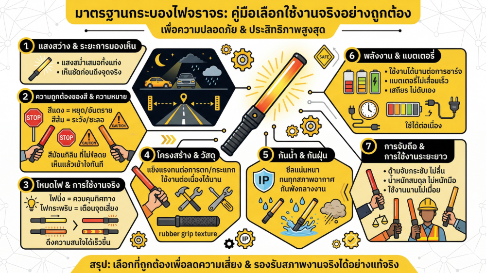 มาตรฐาน กระบองไฟจราจร ที่ควรรู้ เลือกยังไงให้ปลอดภัย ใช้งานได้จริง