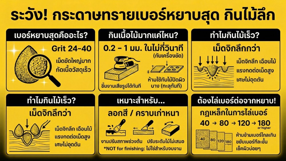 กระดาษทราย เบอร์หยาบสุด กินเนื้อไม้มากแค่ไหน เหตุผลที่ต้องระวัง