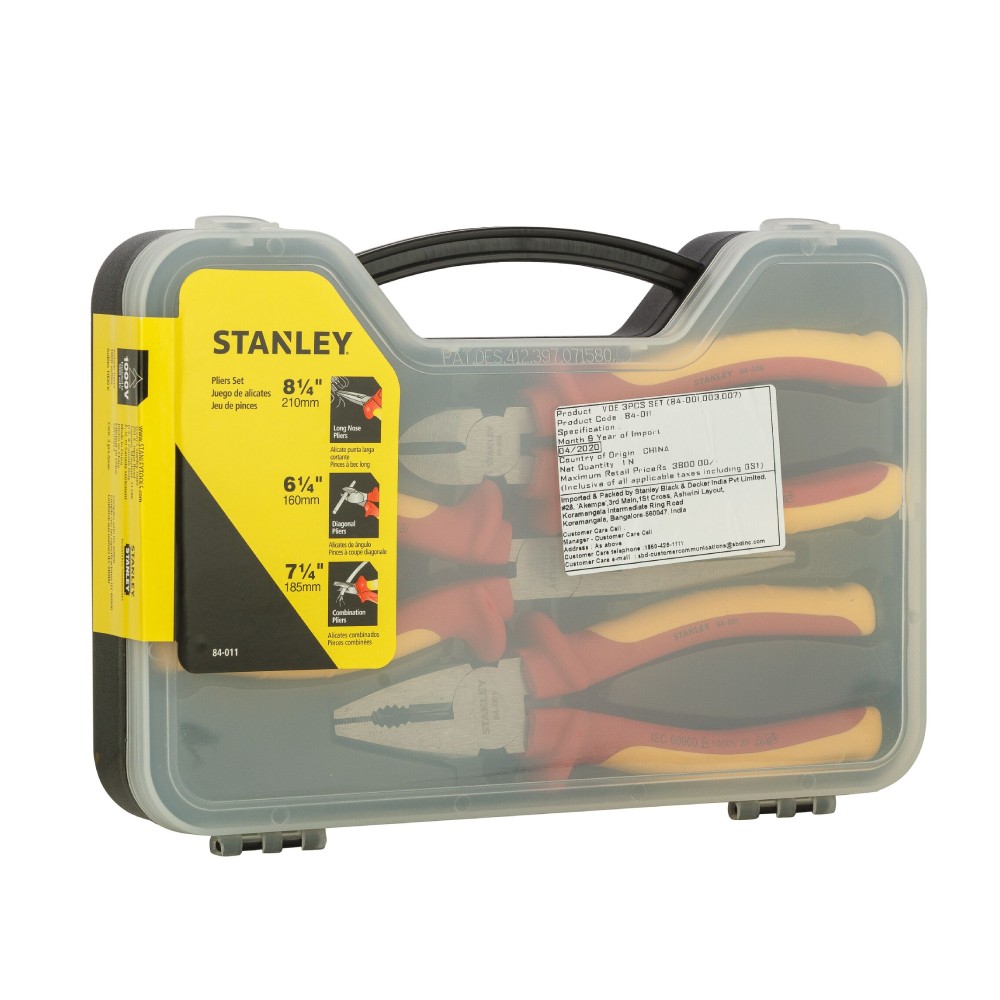 ชุดคีมปากจิ้งจก STANLEY 84 011 หุ้มฉนวนไฟฟ้า  3 ชิ้น 
