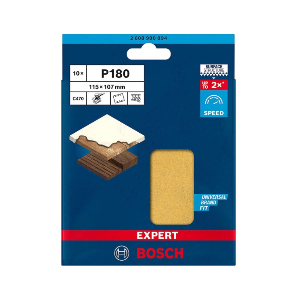 กระดาษทรายสี่เหลี่ยม BOSCH EXPERT 2 608 900 894 C470 เบอร์ 180 ขนาด 115 x 107 mm   10แผ่น ชุด 