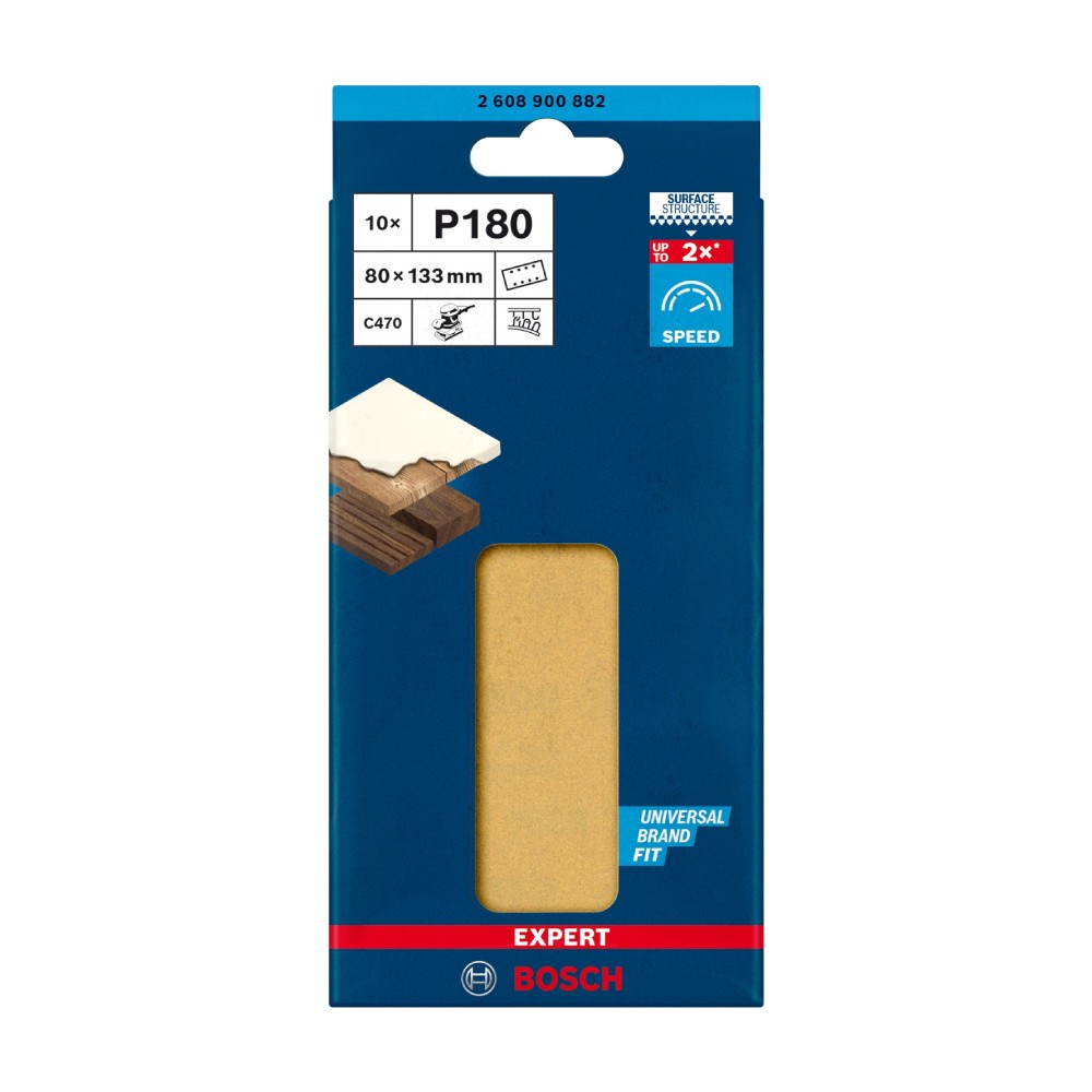 กระดาษทรายสี่เหลี่ยม BOSCH EXPERT 2 608 900 882 C470 เบอร์ 180 ขนาด 80 x 133 mm   10แผ่น ชุด 
