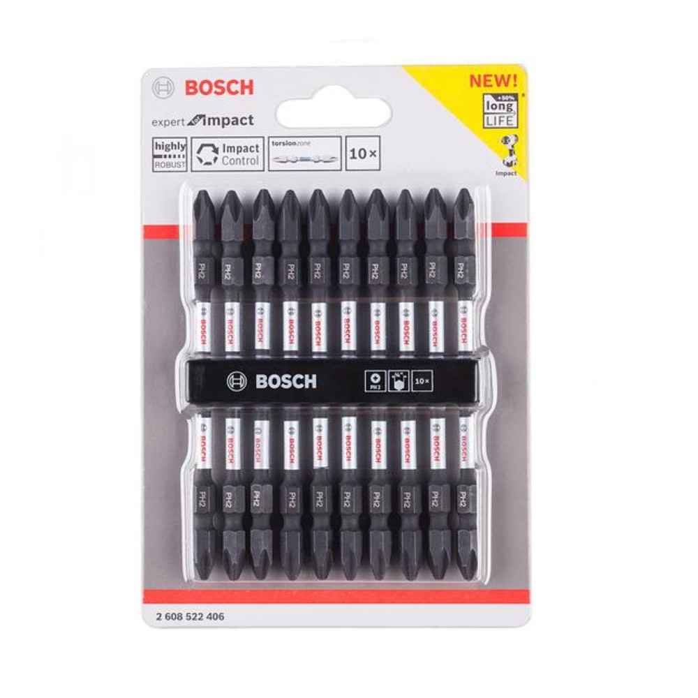 ดอกไขควงแฉก BOSCH 2 608 522 406 สีดำ ขนาด PH2x110 มม   10ดอก แพ็ค 