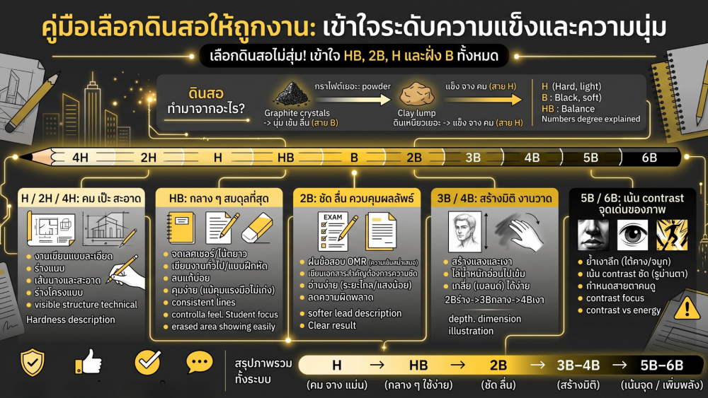 ดินสอ 2B HB คืออะไร ต่างกันยังไง เลือกใช้แบบไหนให้เหมาะกับงาน ดินสอ 2B HB คืออะไร ต่างกันยังไง เลือกใช้แบบไหนให้เหมาะกับงาน