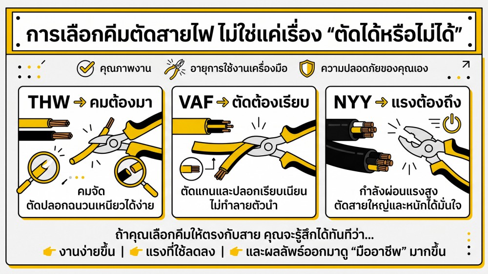 วิธีเลือก คีมตัดสายไฟ ให้เหมาะกับสาย THW VAF NYY