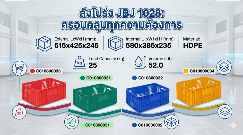 ลังโปร่ง JBJ 1028 สีน้ำเงิน ขนาด 615 x 425 x 245 มม 