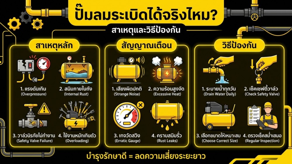 ถัง ปั๊มลม ระเบิดได้จริงไหม เกิดจากอะไร สาเหตุหลัก และวิธีป้องกัน ถัง ปั๊มลม ระเบิดได้จริงไหม เกิดจากอะไร สาเหตุหลัก และวิธีป้องกัน